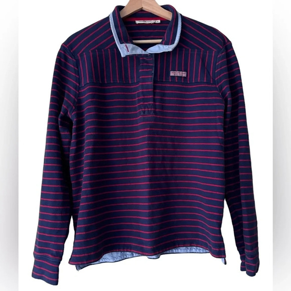 vineyard vines button up striped navy blue red stripe pullover sweater M - Picture 1 of 4